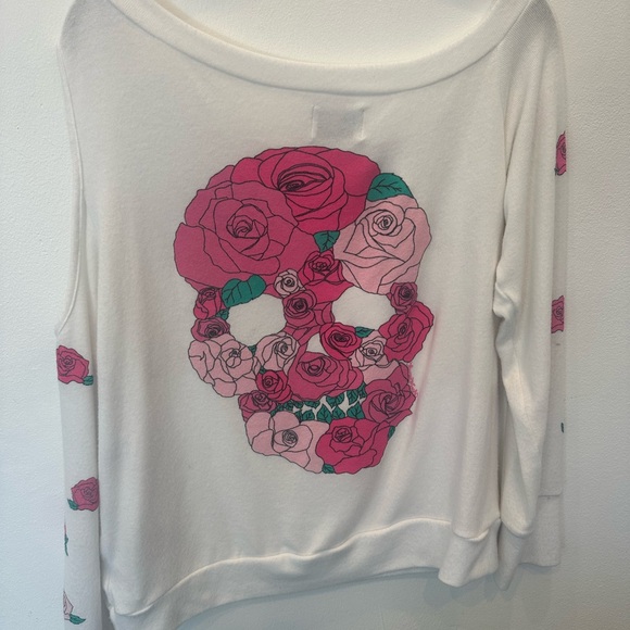 Lauren Moshi Tops - Lauren Moshi Trinity Rose skull top long sleeve white pink size XS.